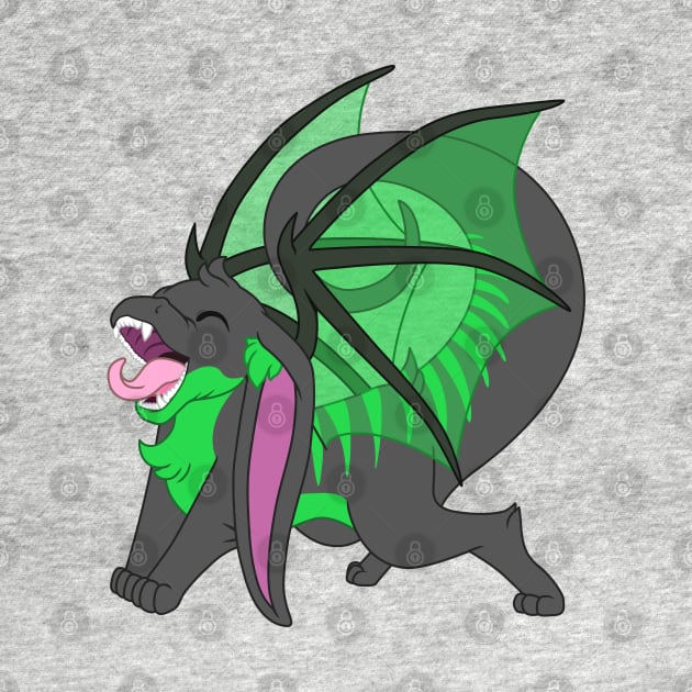 Happy yawning bunny dragon toxic green tiger by Femerithian